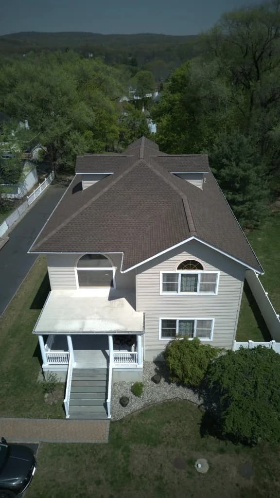 Aerial view of Apex Roofing Solutions completed roof project in New Jersey